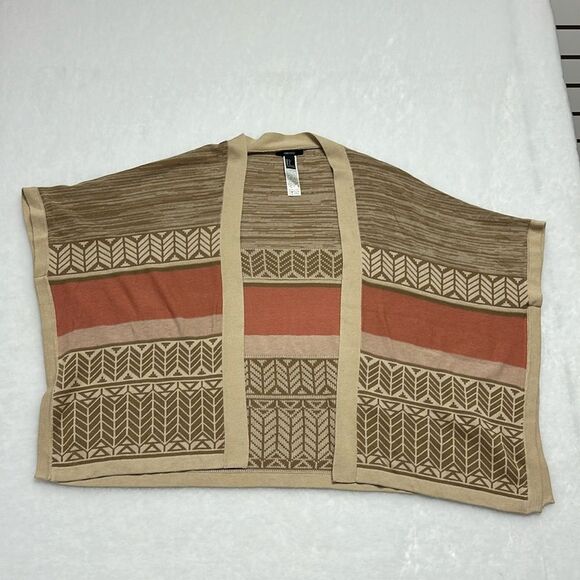 Forever 21 Aztec Sweater Wrap Womens Sz Small Muted Beige Tan Salmon Slv Holes - Picture 2 of 6